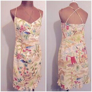 Vintage Maggie London Sweetheart Empire Waist Tropical Jungle Vacation Dress 12
